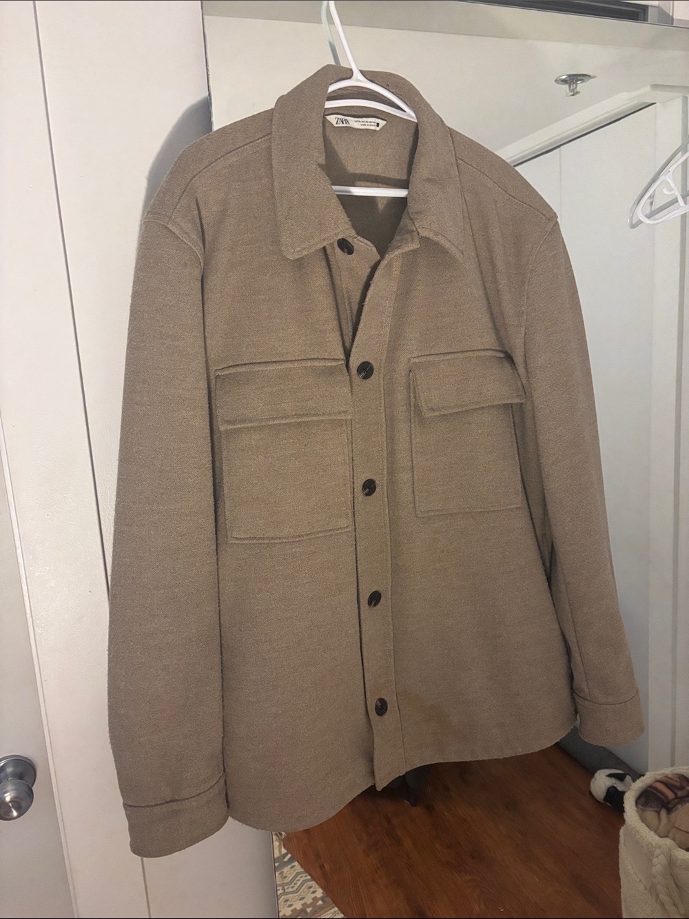 Zara Men's Taupe Button-Front Overshirt Jacket